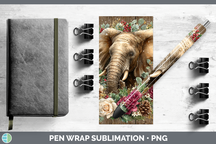 Elephant Animals Rustic Christmas Pen Wrap Sublimation Desig