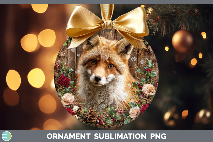 Fox Animals Rustic Christmas Ornament Sublimation Design