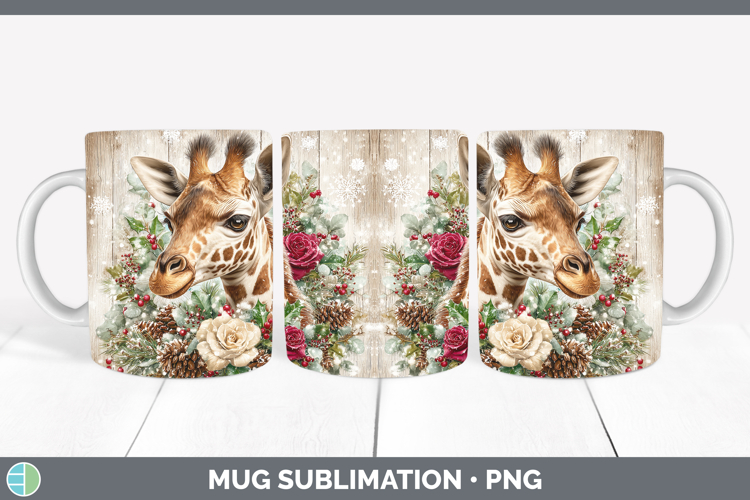 Giraffe Animals Rustic Christmas Mug Wrap Sublimation Design