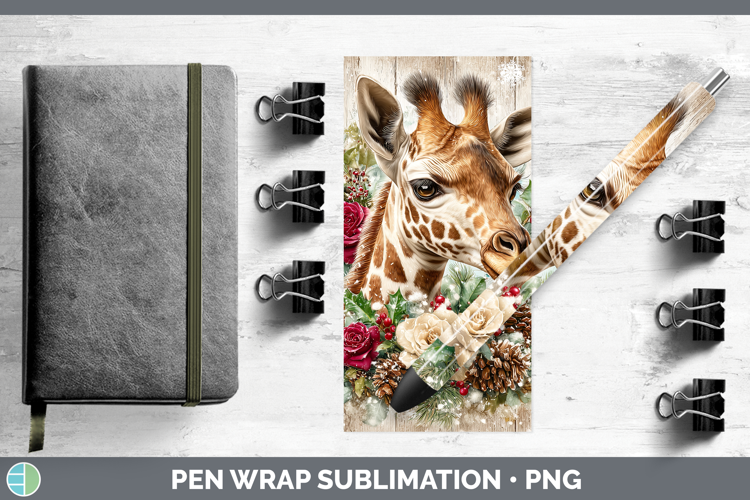 Giraffe Animals Rustic Christmas Pen Wrap Sublimation Design