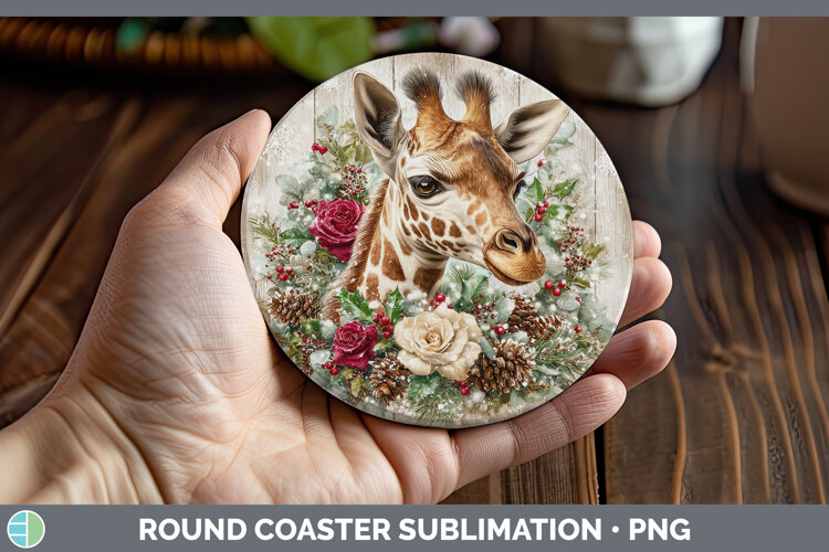 GorgeousAnimals Rustic Christmas Round Coaster design.