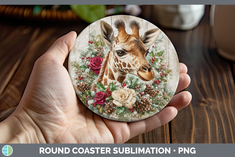 Giraffe Animals Rustic Christmas Round Coaster Sublimation D