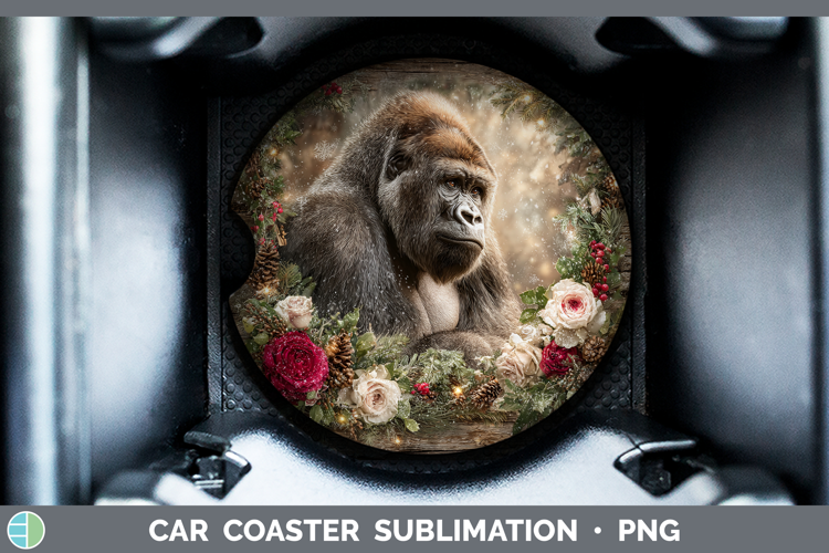 Gorilla Animals Rustic Christmas Car Coaster Sublimation Des