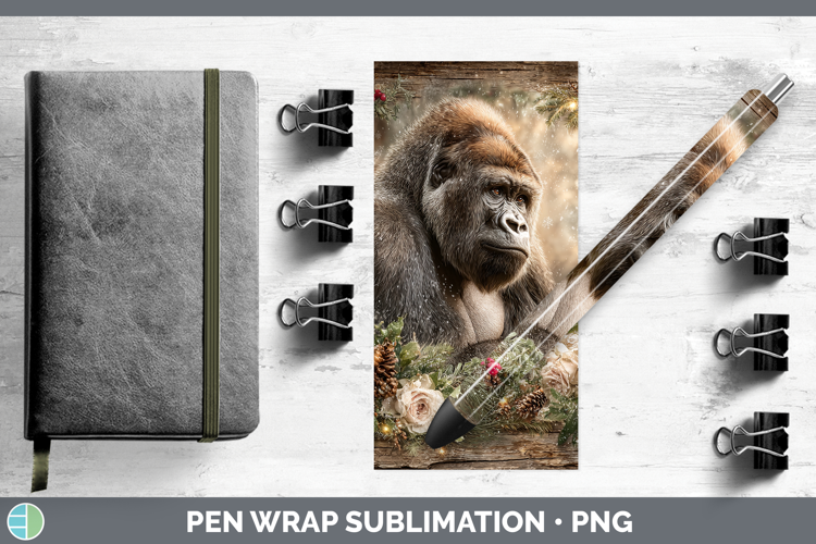 Gorilla Animals Rustic Christmas Pen Wrap Sublimation Design