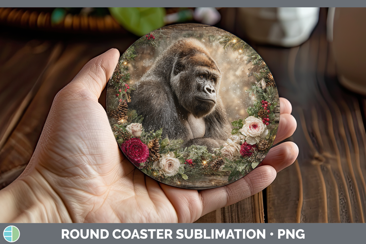 Gorilla Animals Rustic Christmas Round Coaster Sublimation D