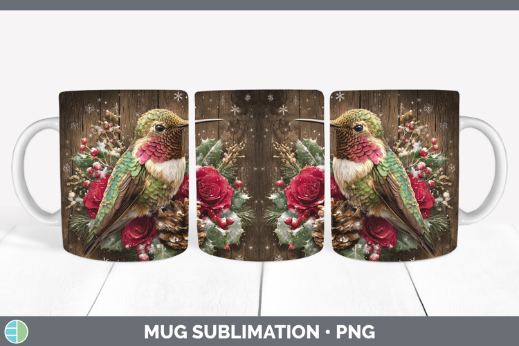 Hummingbird Animals Rustic Christmas Mug Wrap Sublimation De