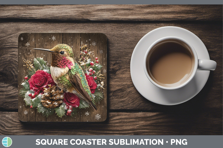 Hummingbird Animals Rustic Christmas Square Coaster Sublimat
