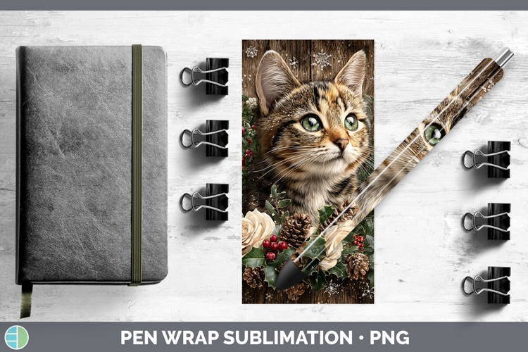 Kitten Animals Rustic Christmas Pen Wrap Sublimation Design