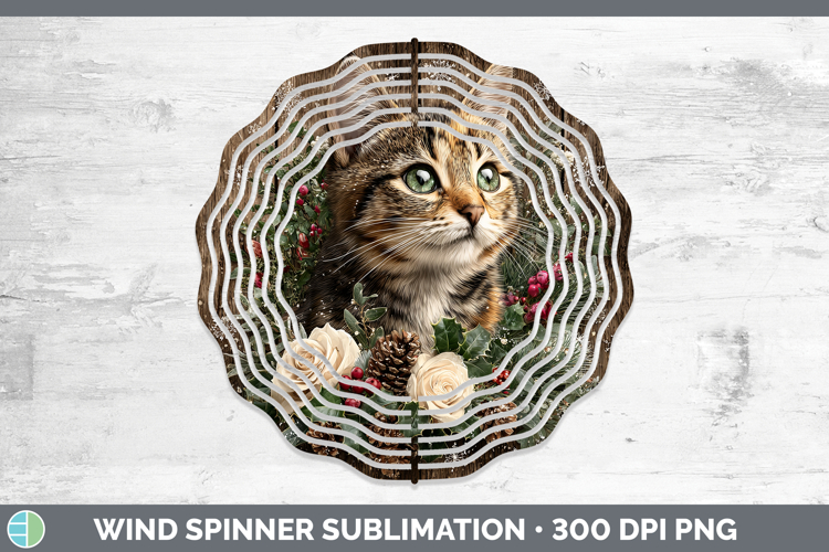 Kitten Animals Rustic Christmas Wind Spinner Sublimation Des
