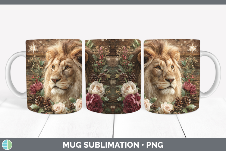 Lion Animals Rustic Christmas Mug Wrap Sublimation Design