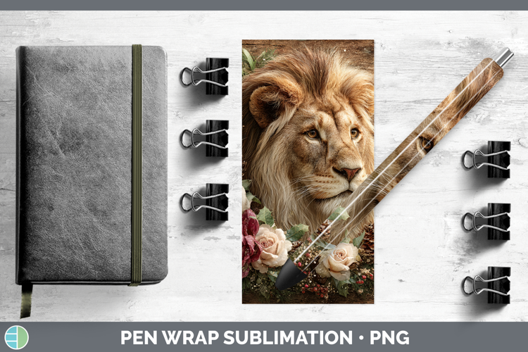 Lion Animals Rustic Christmas Pen Wrap Sublimation Design