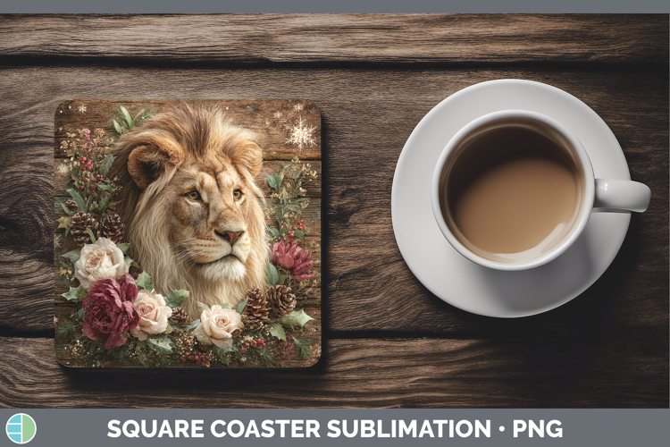 Lion Animals Rustic Christmas Square Coaster Sublimation Des