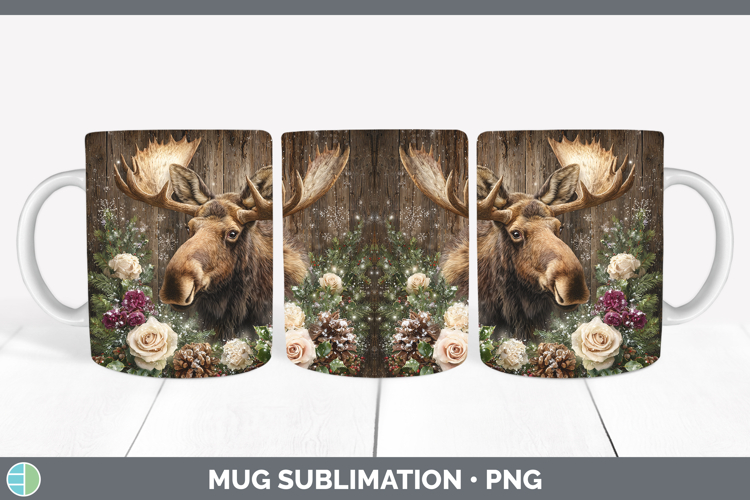 Moose Animals Rustic Christmas Mug Wrap Sublimation Design
