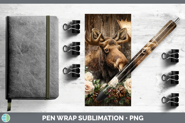 Moose Animals Rustic Christmas Pen Wrap Sublimation Design
