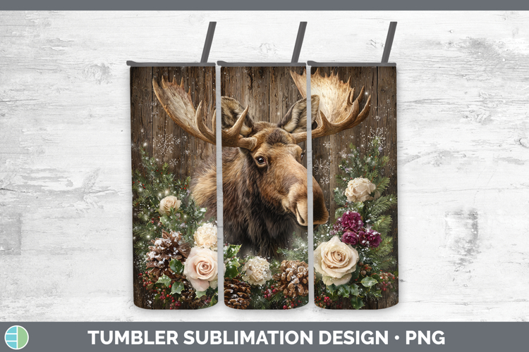 Moose Animals Rustic Christmas Tumbler Sublimation Design