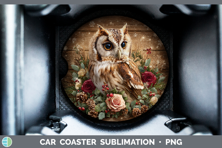 Owl Animals Rustic Christmas Car Coaster Sublimation Design