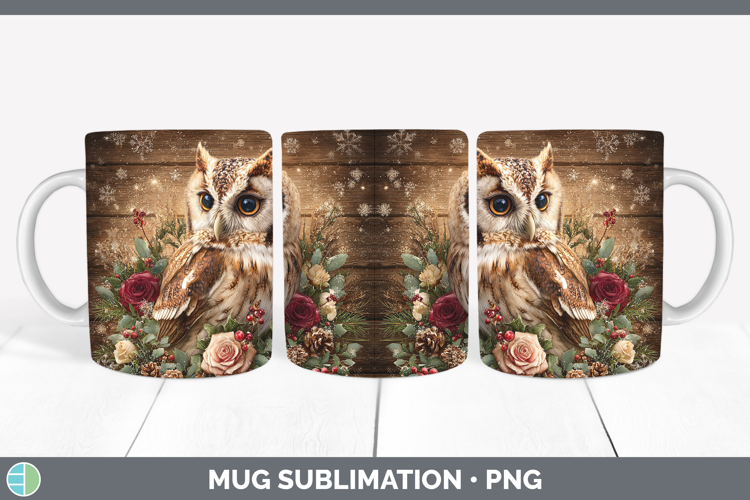 Owl Animals Rustic Christmas Mug Wrap Sublimation Design