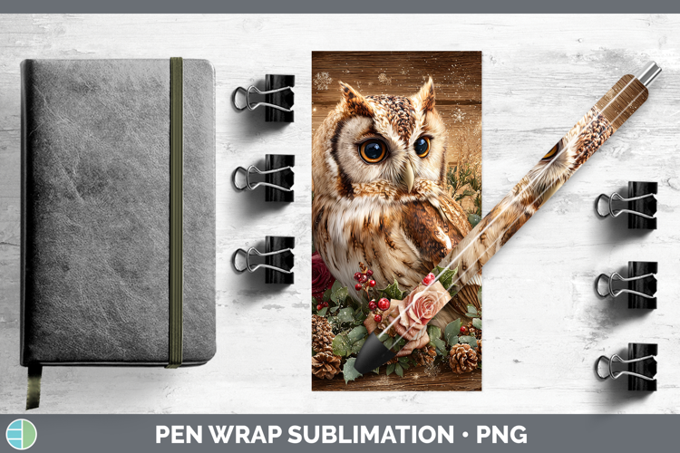 Owl Animals Rustic Christmas Pen Wrap Sublimation Design