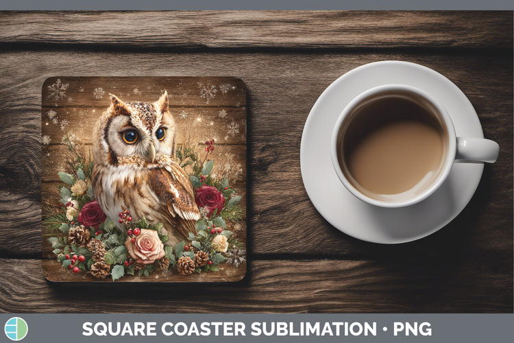 Owl Animals Rustic Christmas Square Coaster Sublimation Desi