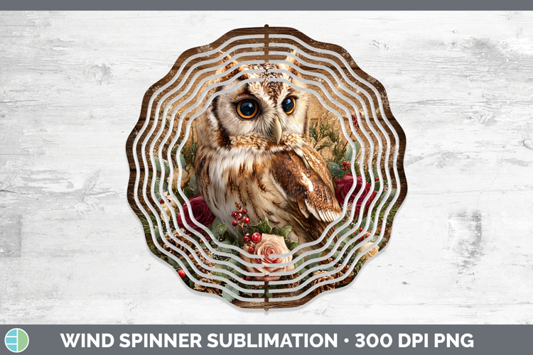 Owl Animals Rustic Christmas Wind Spinner Sublimation Design