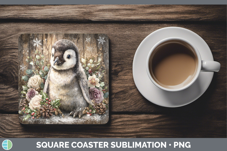 Penguin Animals Rustic Christmas Square Coaster Sublimation