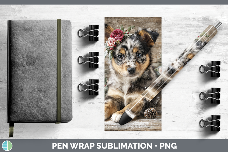 Puppy Animals Rustic Christmas Pen Wrap Sublimation Design