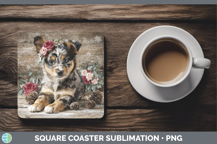 Puppy Animals Rustic Christmas Square Coaster Sublimation De