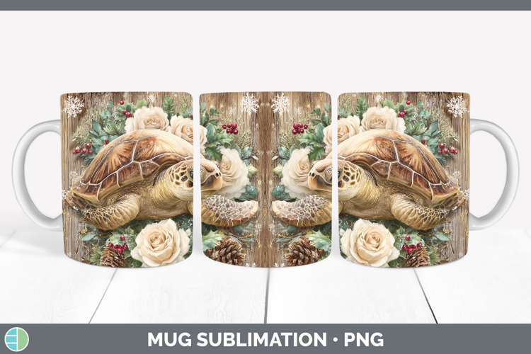 Sea Turtle Animals Rustic Christmas Mug Wrap Sublimation Des