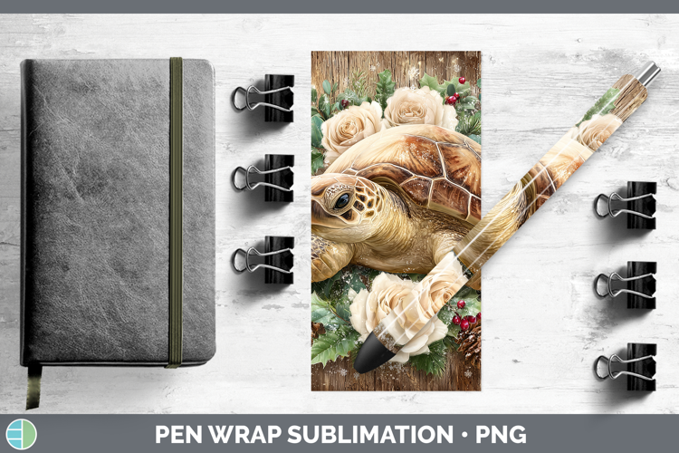 Sea Turtle Animals Rustic Christmas Pen Wrap Sublimation Des