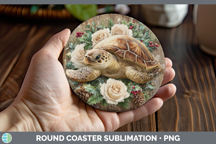 Sea Turtle Animals Rustic Christmas Round Coaster Sublimatio