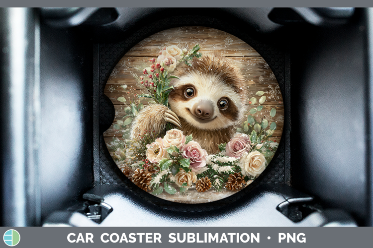 Sloth Animals Rustic Christmas Car Coaster Sublimation Desig