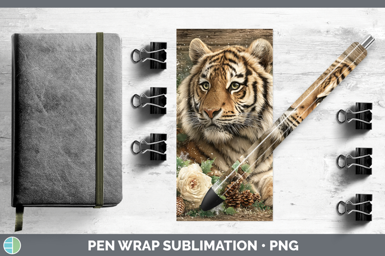 Tiger Animals Rustic Christmas Pen Wrap Sublimation Design
