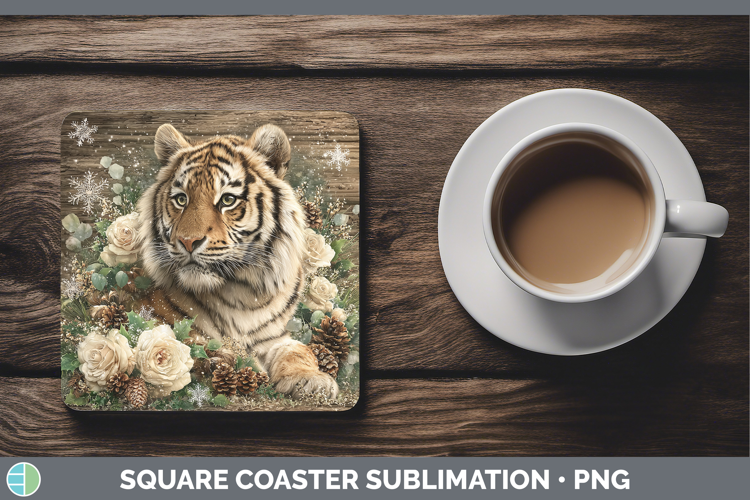 Tiger Animals Rustic Christmas Square Coaster Sublimation De