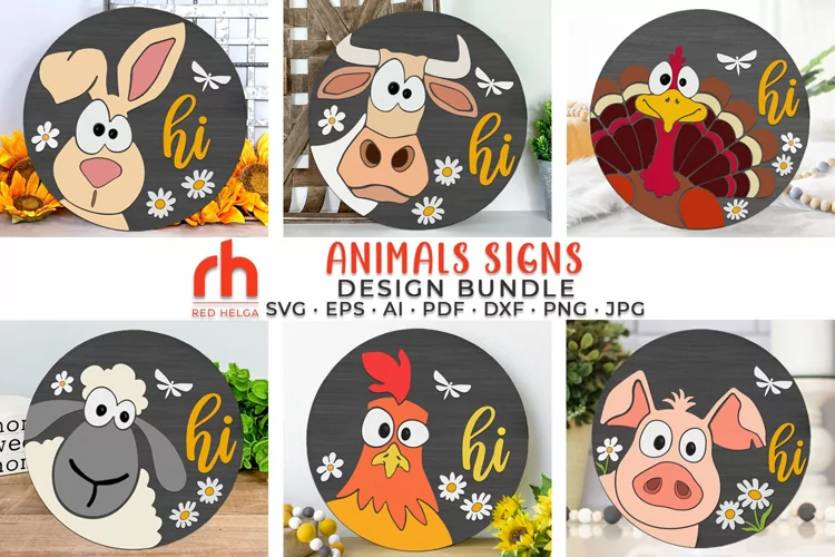 Animal Sign SVG Bundle, Farm Round Hanger Cut File, Farmhous