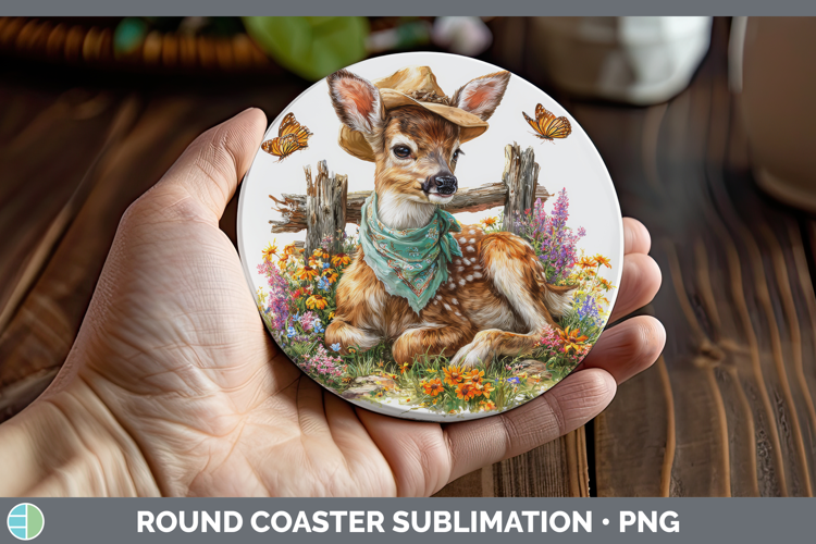 Animals Summer Bandana Deer Round Coaster Sublimation Coaste