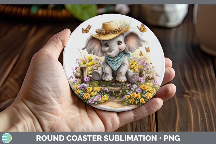 Animals Summer Bandana Elephant Round Coaster Sublimation Co