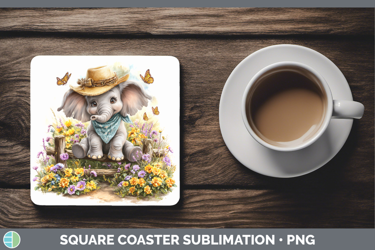 Animals Summer Bandana Elephant Square Coaster Sublimation C