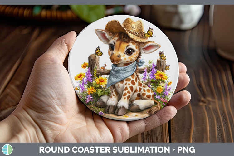 Animals Summer Bandana Giraffe Round Coaster Sublimation Coa