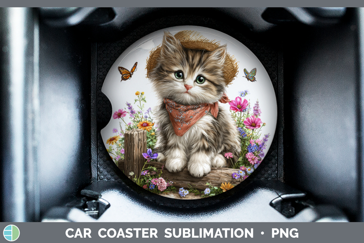 Animals Summer Bandana Kitten Car Coaster Sublimation Desig