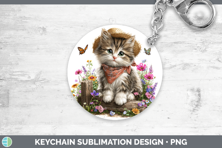 Animals Summer Bandana Kitten Keychain Sublimation Keyring D
