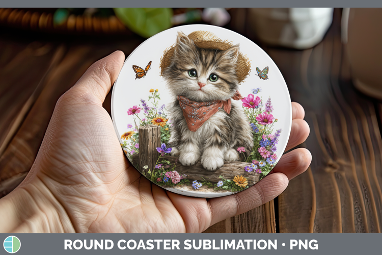 Animals Summer Bandana Kitten Round Coaster Sublimation Coas