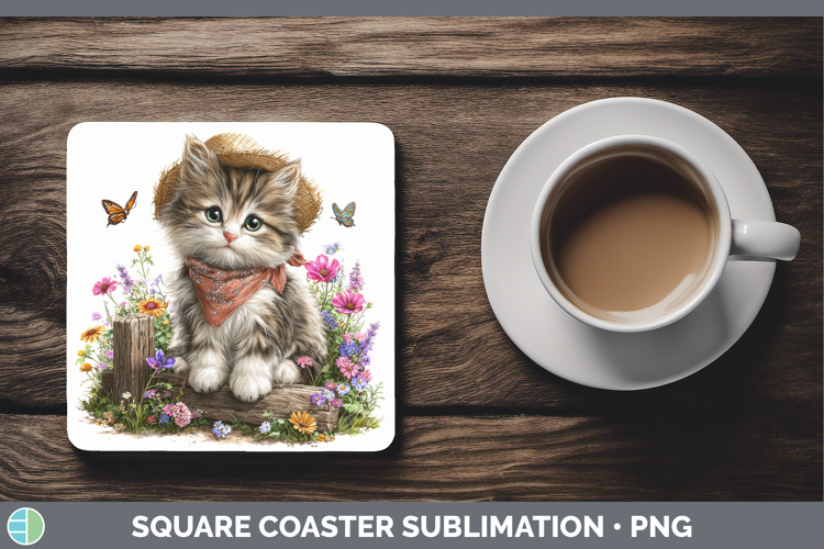 Animals Summer Bandana Kitten Square Coaster Sublimation Coa
