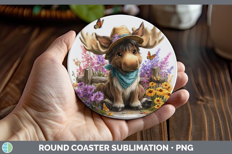 Animals Summer Bandana Moose Round Coaster Sublimation Coast
