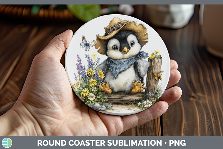 Animals Summer Bandana Penguin Round Coaster Sublimation Coa