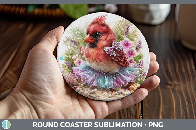 Animals Summer Beach Cardinal Round Coaster Sublimation Coas