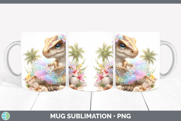 Animals Summer Beach Dinosaur Mug Wrap Sublimation Coffee Cu