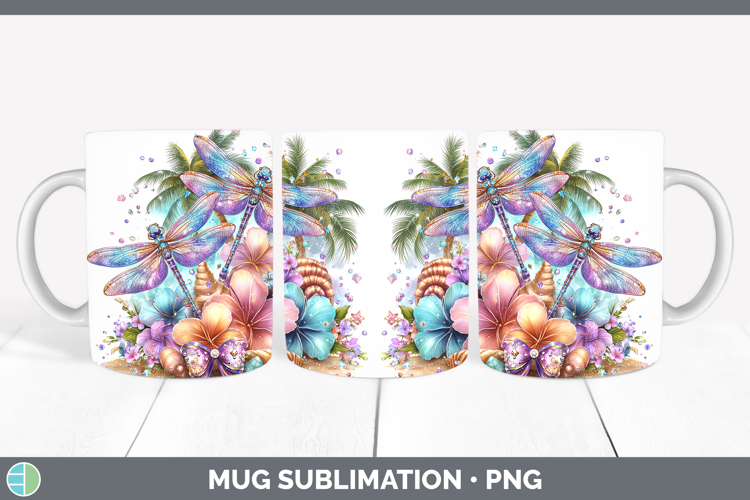 Animals Summer Beach Dragonfly Mug Wrap Sublimation Coffee C