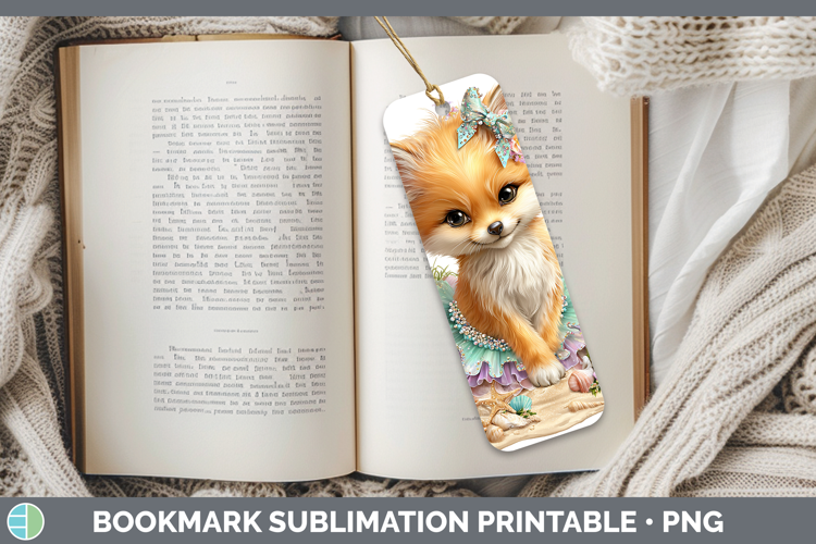 Animals Summer Beach Fox Bookmark Sublimation Printable Desi