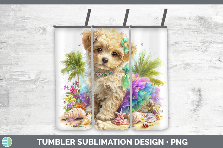 Animals Summer Beach Puppy Tumbler Sublimation 20 oz Skinny
