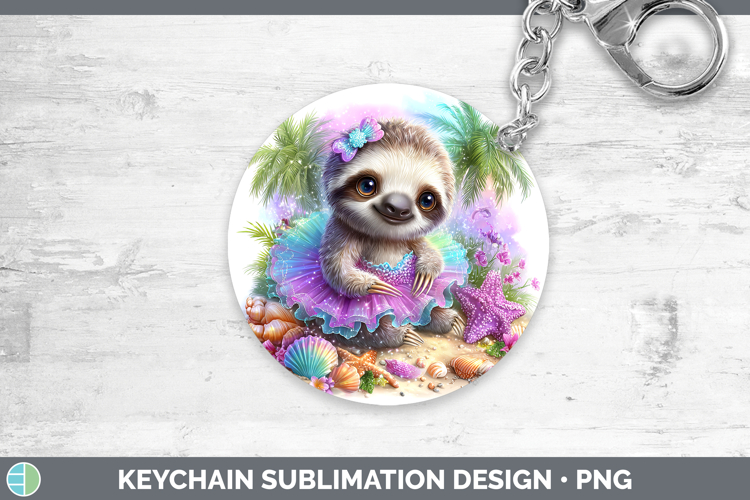 Animals Summer Beach Sloth Keychain Sublimation Keyring Desi